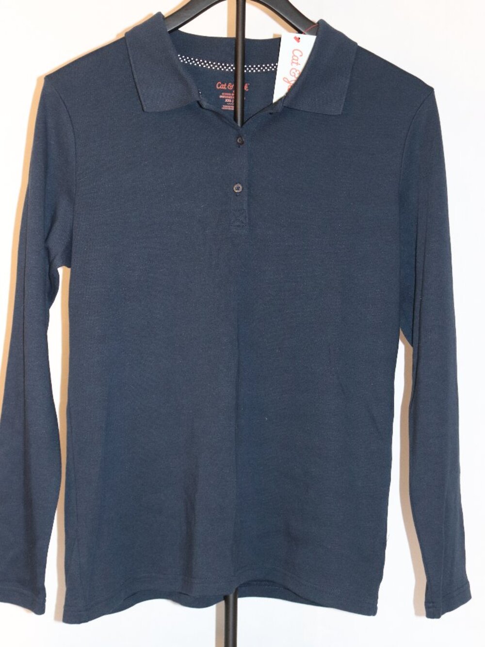 NWT Girls Cat & Jack Navy Long-Sleeved Polo Shirt Sz XXL